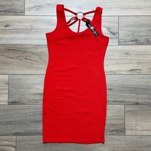 Red Sleeveless Ring-Back Bodycon Dress -